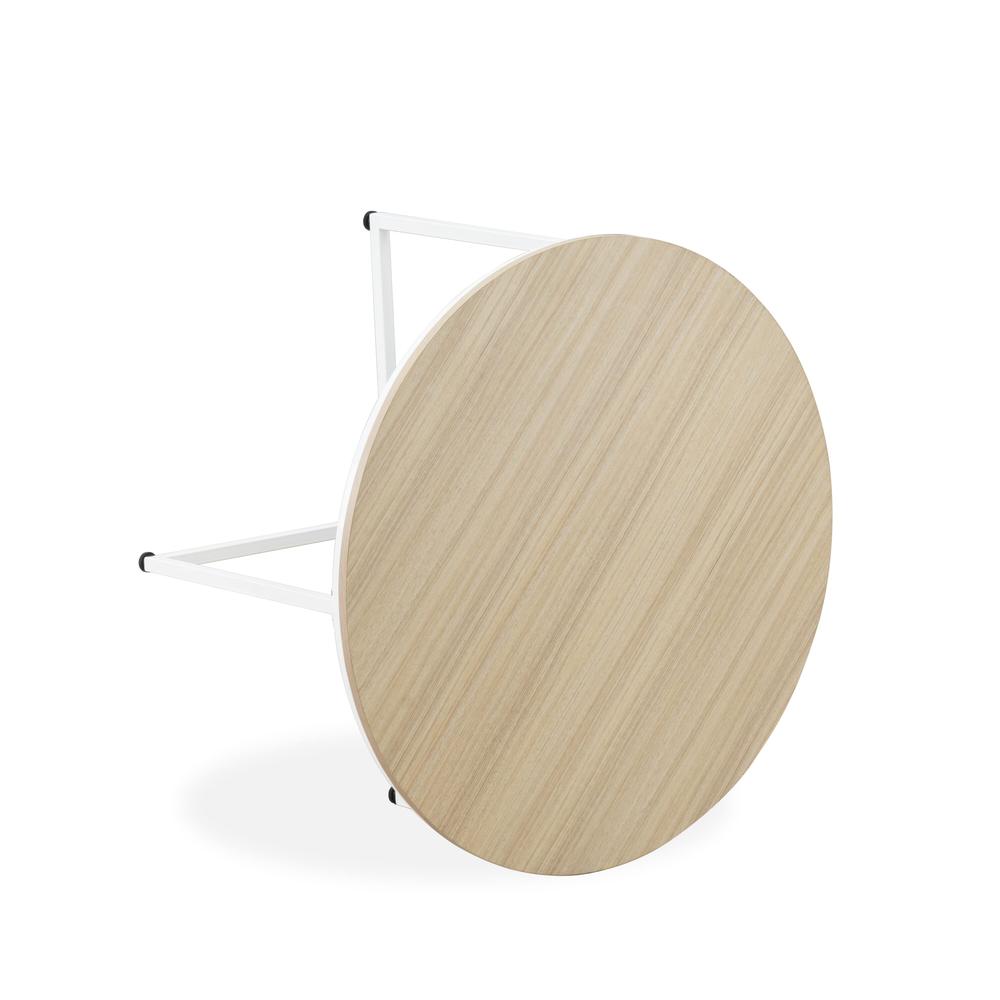 Madison Round Coffee Table for Living Room, Mid Century Modern Coffee Table in Powder Coating White Color and White Wood Laminate. Picture 3