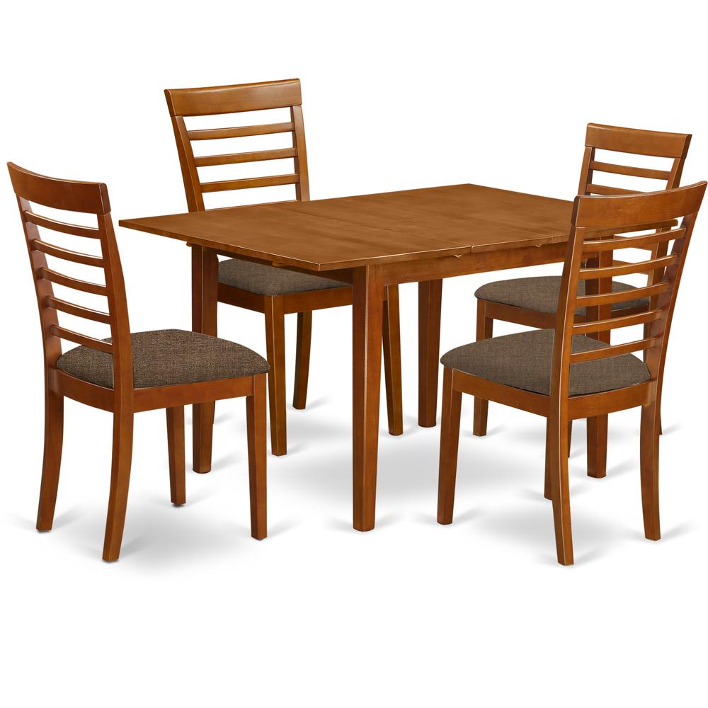 MILA5-SBR-C 5 Pc set Milan with Leaf and 4 Fabric Dinette Chairs in Saddle Brown .. Picture 1