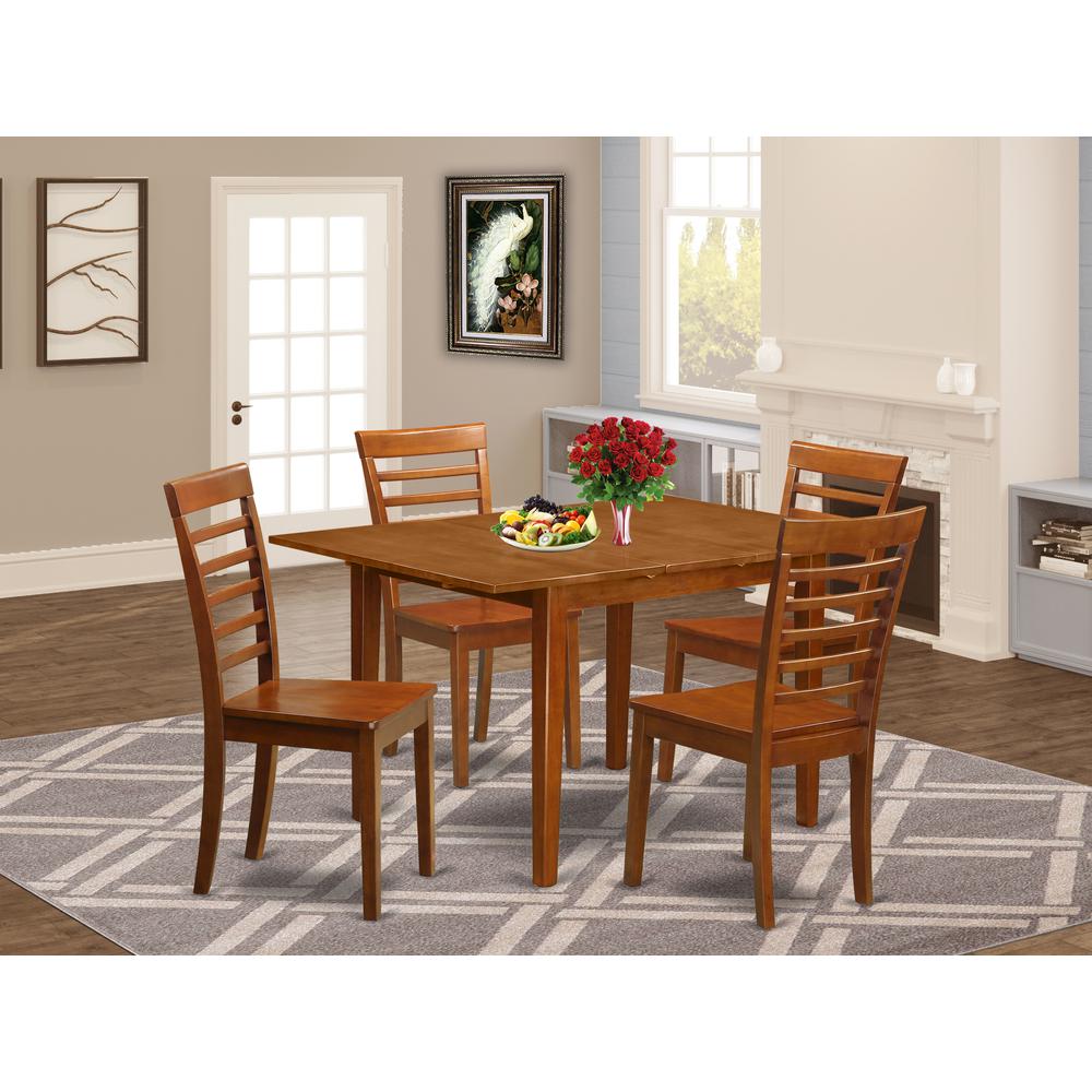 5  PcMilan  with  Leaf  and  4  Wood  Seat  Chairs  in  Saddle  Brown  .. Picture 4