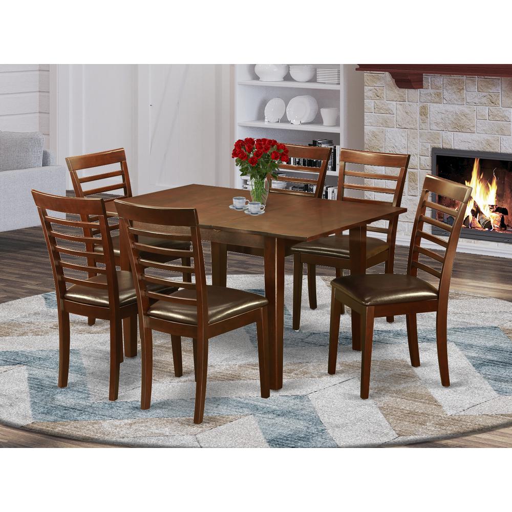 East West Furniture MILA7-MAH-LC 7 Piece Kitchen Table Set Consist of a Rectangle Dining Table with Butterfly Leaf and 6 Faux Leather Dining Room Chairs, 36x54 Inch, Mahogany. Picture 4