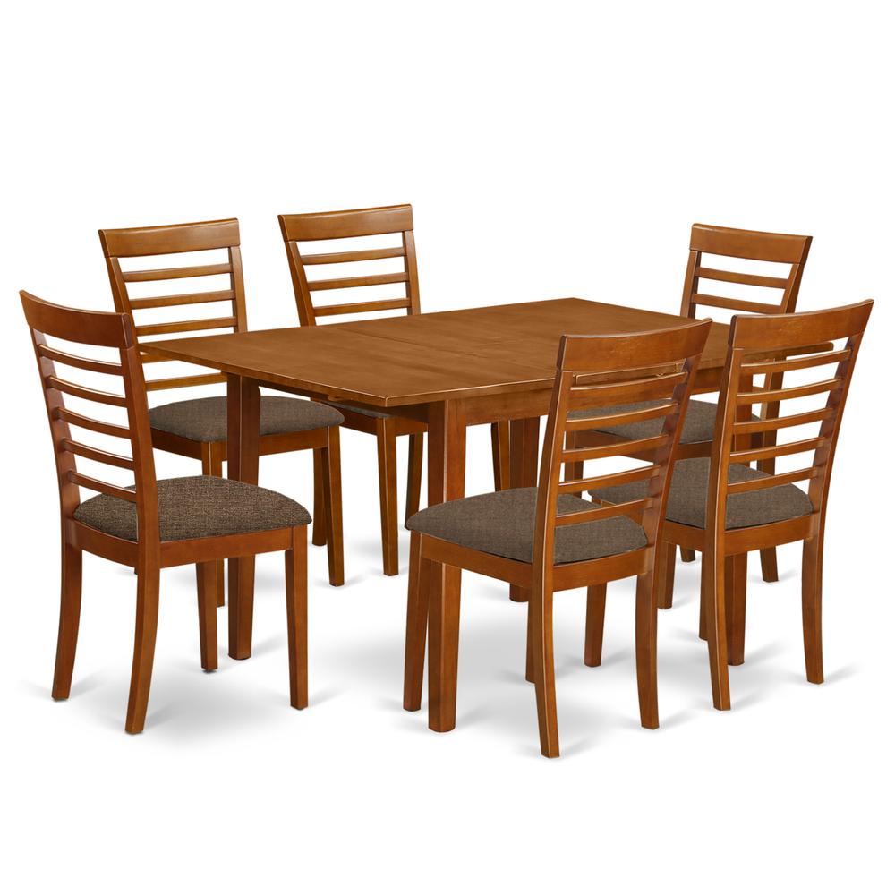 MILA7-SBR-C 7 Pc Kitchen nook Dining set-breakfast nook and 6 Dining Chairs in Brown. Picture 1