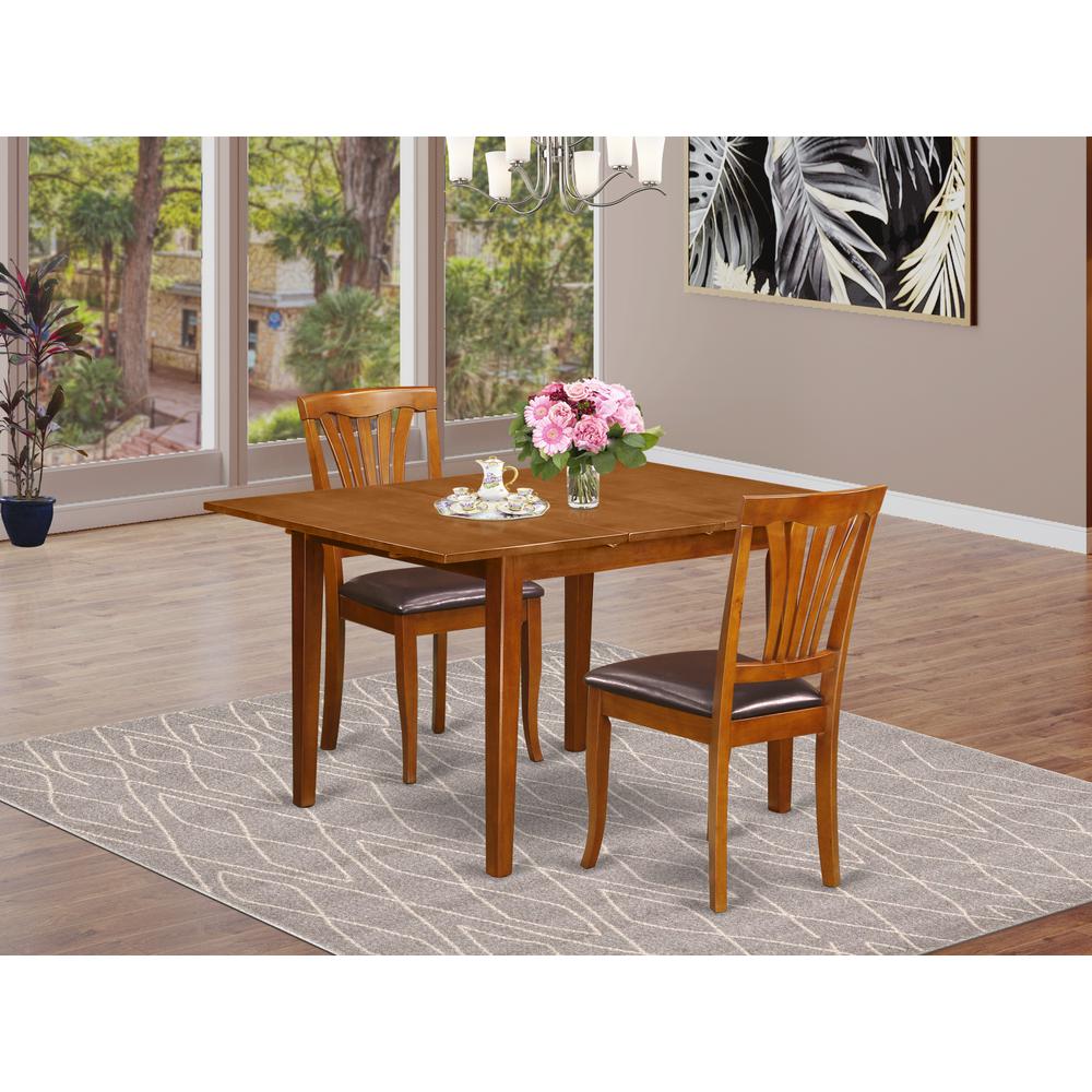 3  Pc  set  Milan  Table  with  Leaf  and  2  Leather  Chairs  in  Saddle  Brown  .. Picture 4