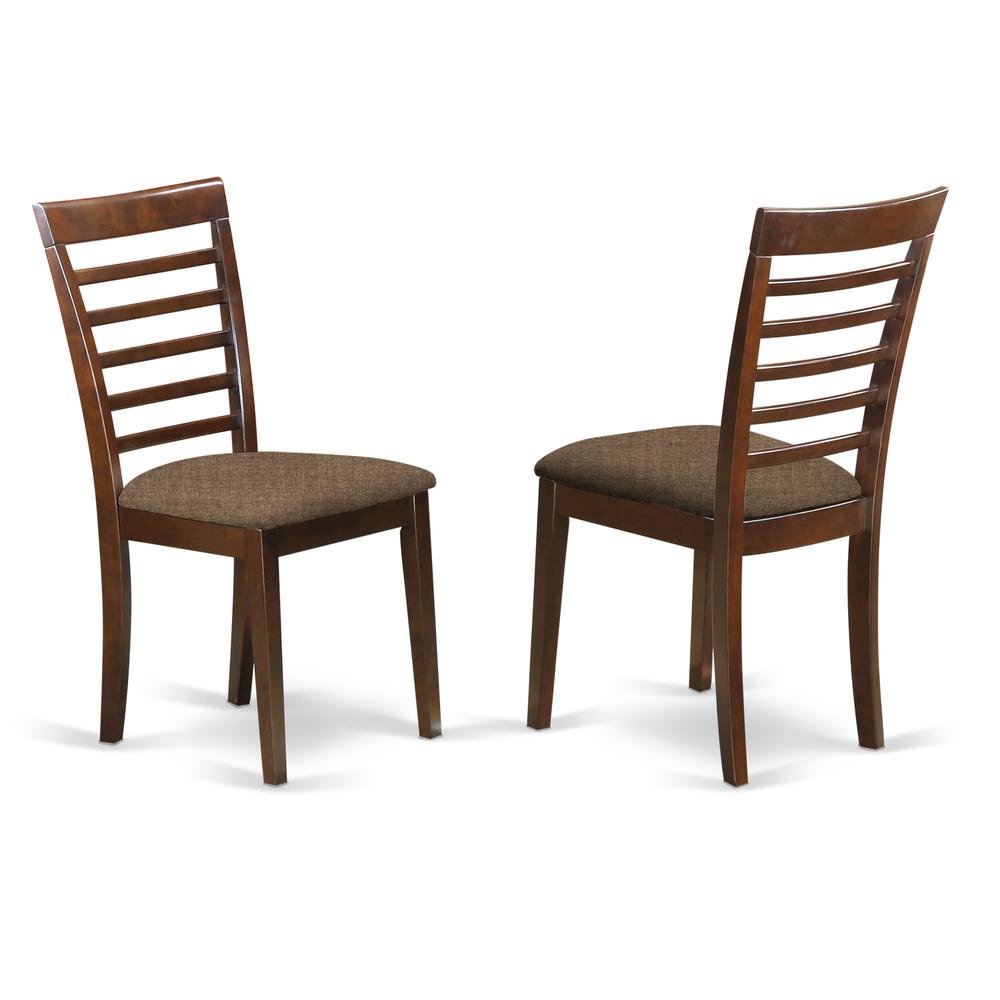 Solid Wood Ladder-Back Dining Chair with Linen Upholstered Seat, Mahogany, Set of 2. Picture 1
