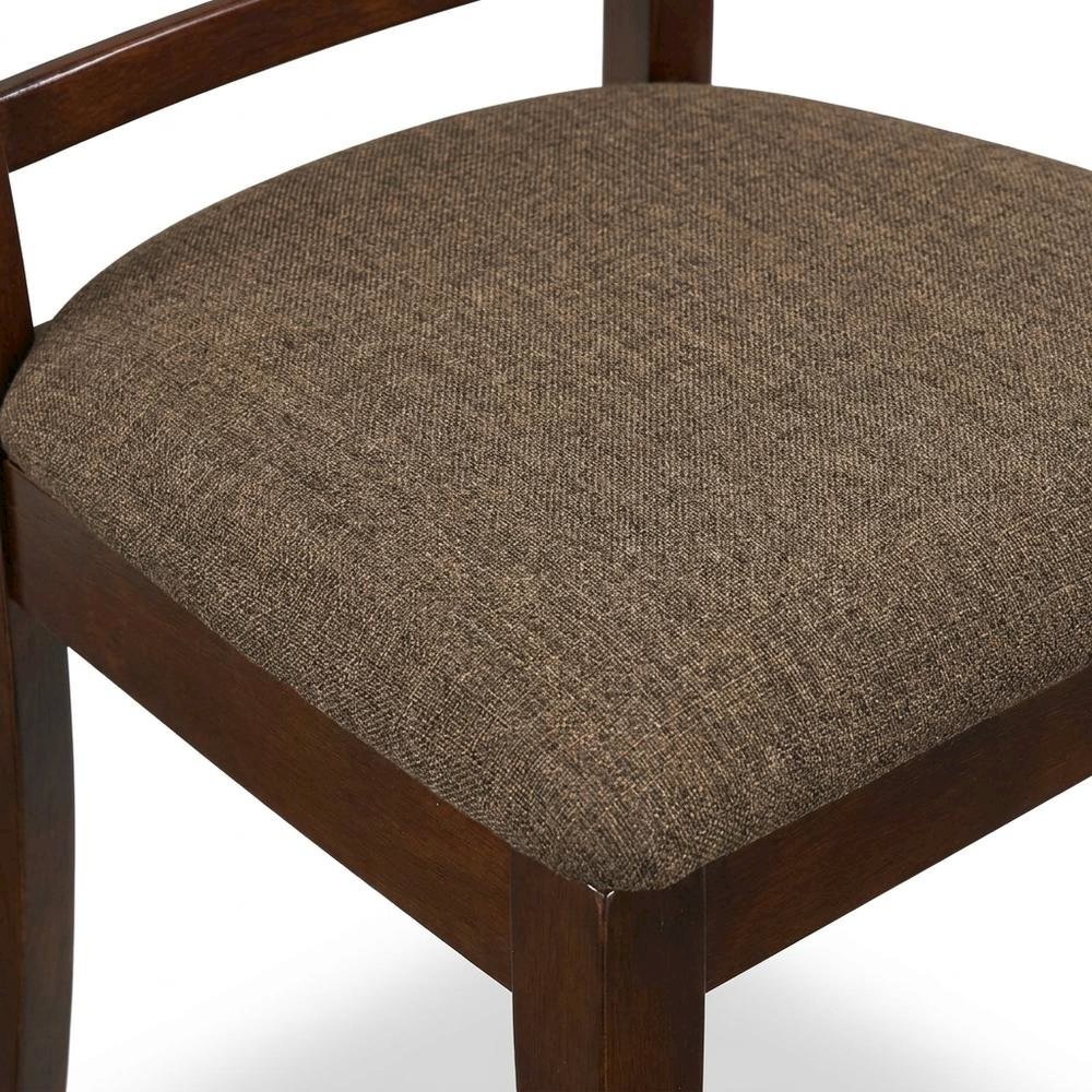 Solid Wood Ladder-Back Dining Chair with Linen Upholstered Seat, Mahogany, Set of 2. Picture 7
