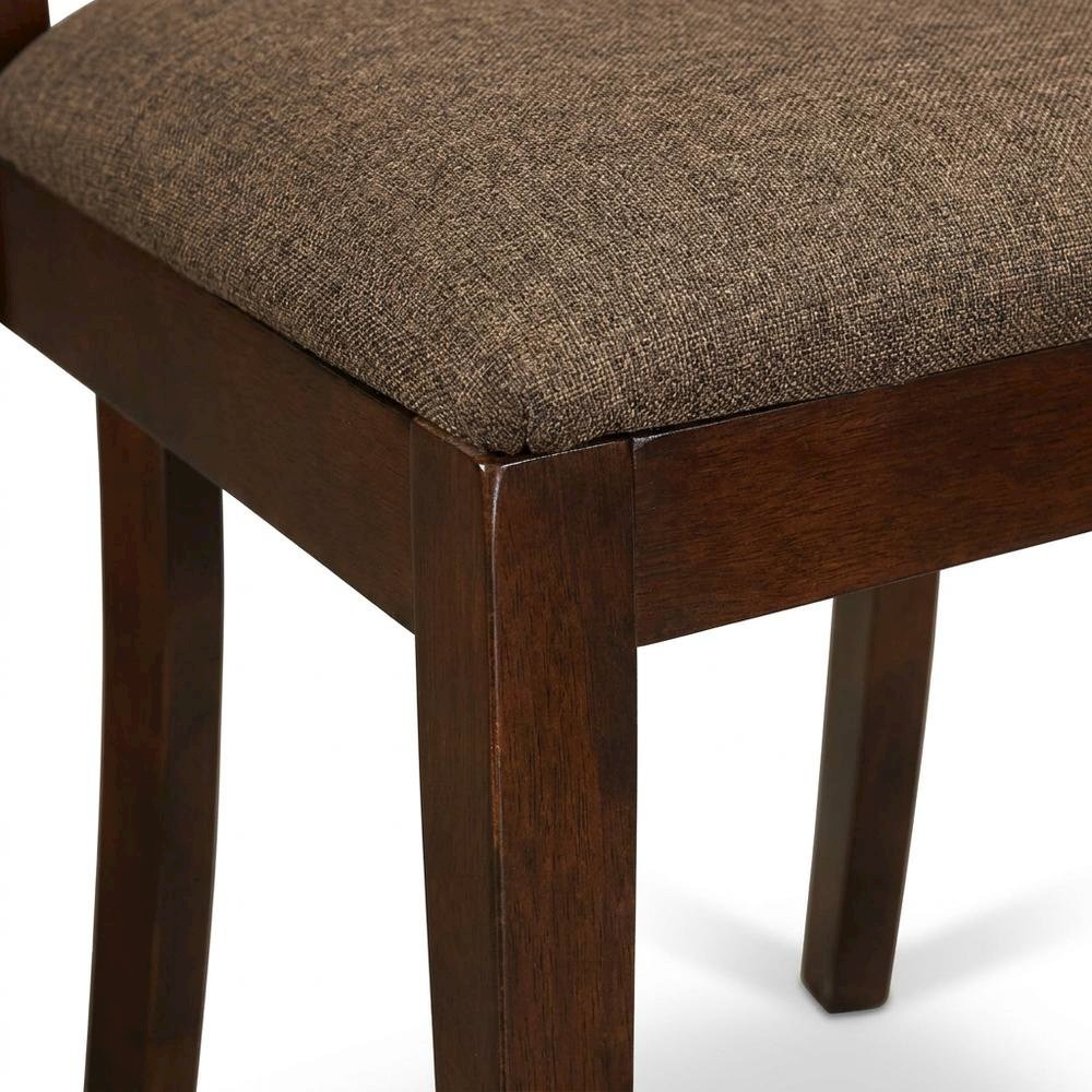 Solid Wood Ladder-Back Dining Chair with Linen Upholstered Seat, Mahogany, Set of 2. Picture 8