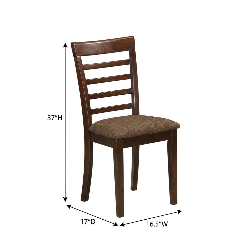 Solid Wood Ladder-Back Dining Chair with Linen Upholstered Seat, Mahogany, Set of 2. Picture 6