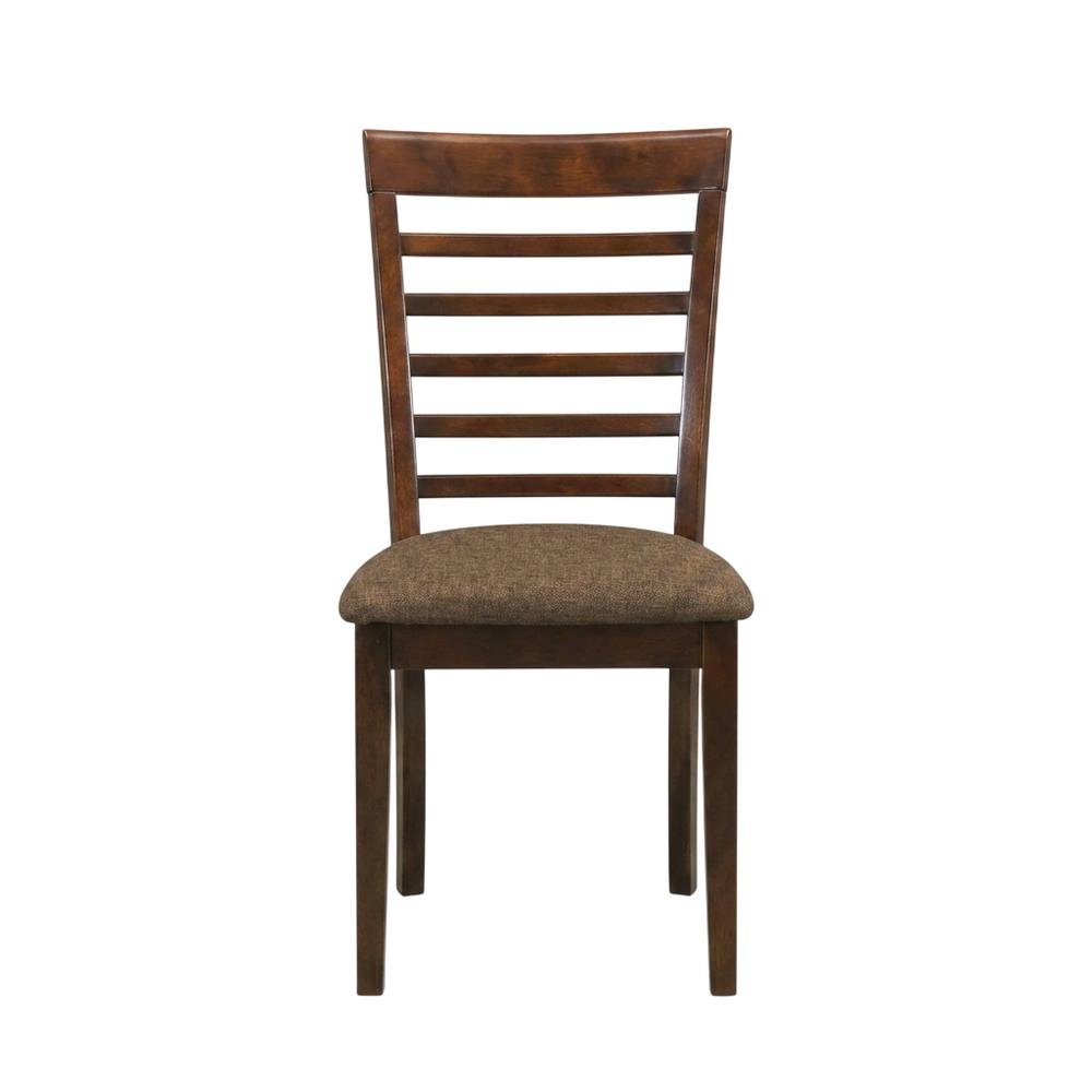 Solid Wood Ladder-Back Dining Chair with Linen Upholstered Seat, Mahogany, Set of 2. Picture 2