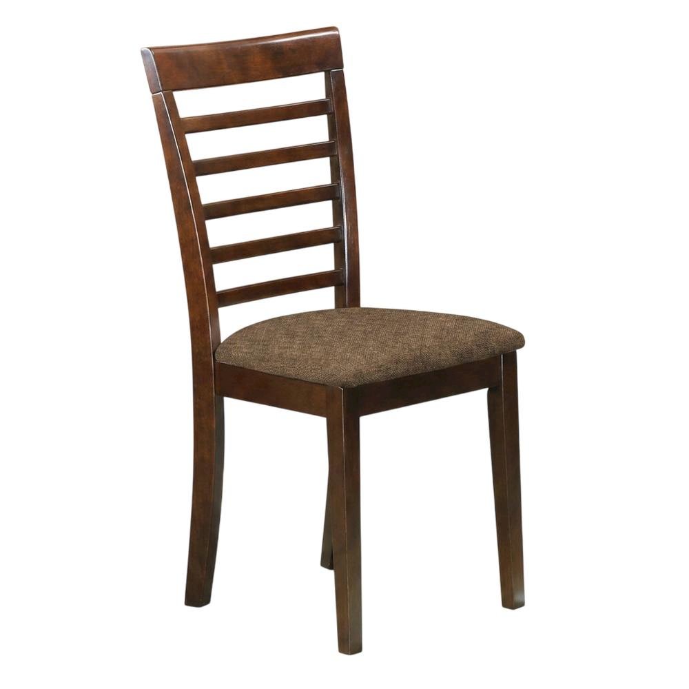 Solid Wood Ladder-Back Dining Chair with Linen Upholstered Seat, Mahogany, Set of 2. Picture 5