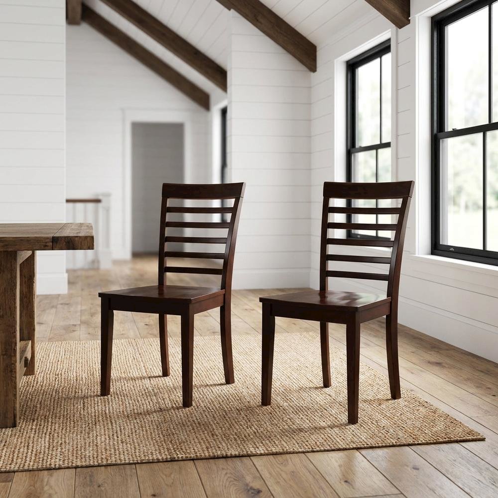 Solid Wood Dining Chairs with Ladder Back and Wood Seat, Set of 2. Picture 3