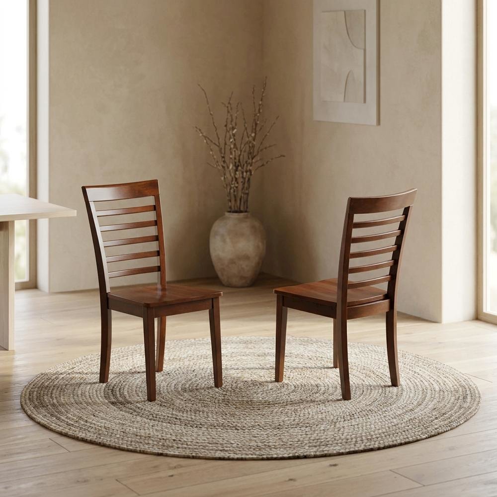 Solid Wood Dining Chairs with Ladder Back and Wood Seat, Set of 2. Picture 4