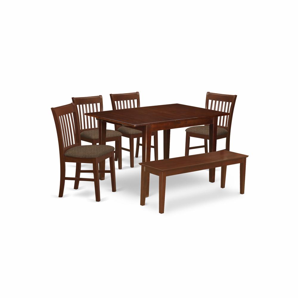 MLNO6C-MAH-C 6 Pc dinette set for small spaces- Tables and 4 Dining Chairs and Bench. Picture 1