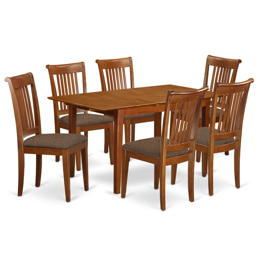 MLPO7-SBR-C 7 Pc dinette set for small spaces-Kitchen Table and 6 Dining Chairs. Picture 1