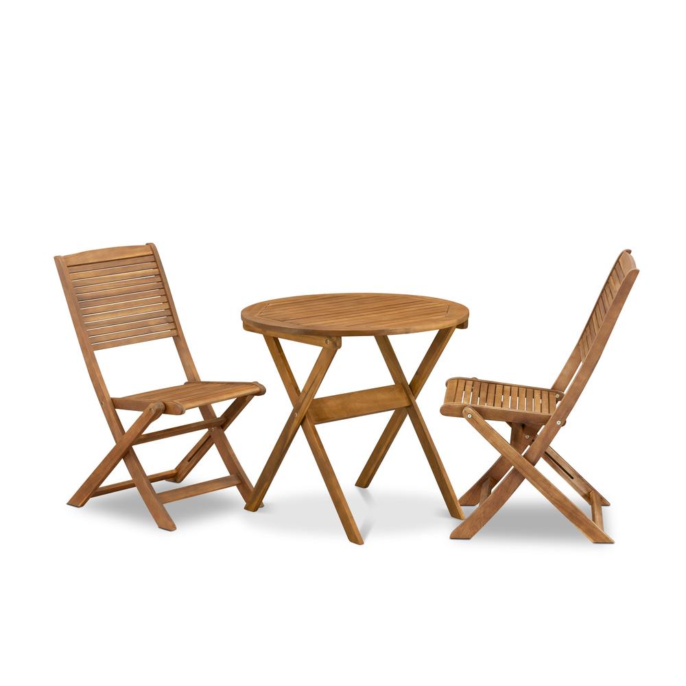 3 Piece Outdoor Bistro Set Consist of a Round Acacia Coffee Table. Picture 1