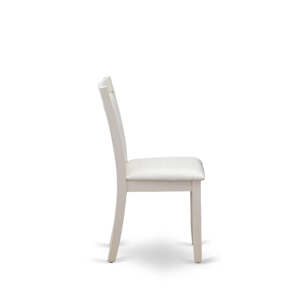 MZC0T01 Dining Chair Set of 2 - Cream Linen Fabric Seat and High Chair Back - Wire Brushed Linen White Finish (SET OF 2). Picture 5