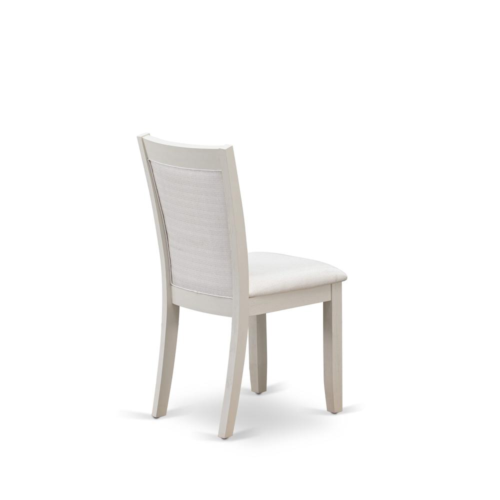 MZC0T01 Dining Chair Set of 2 - Cream Linen Fabric Seat and High Chair Back - Wire Brushed Linen White Finish (SET OF 2). Picture 6