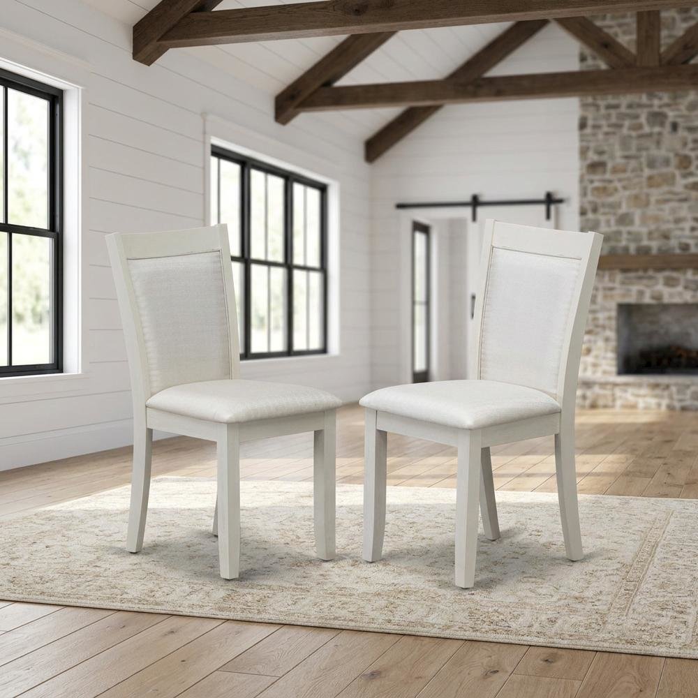 Solid Wood High-Back Linen Upholstered Parsons Dining Chair, Cream, Set of 2. Picture 3
