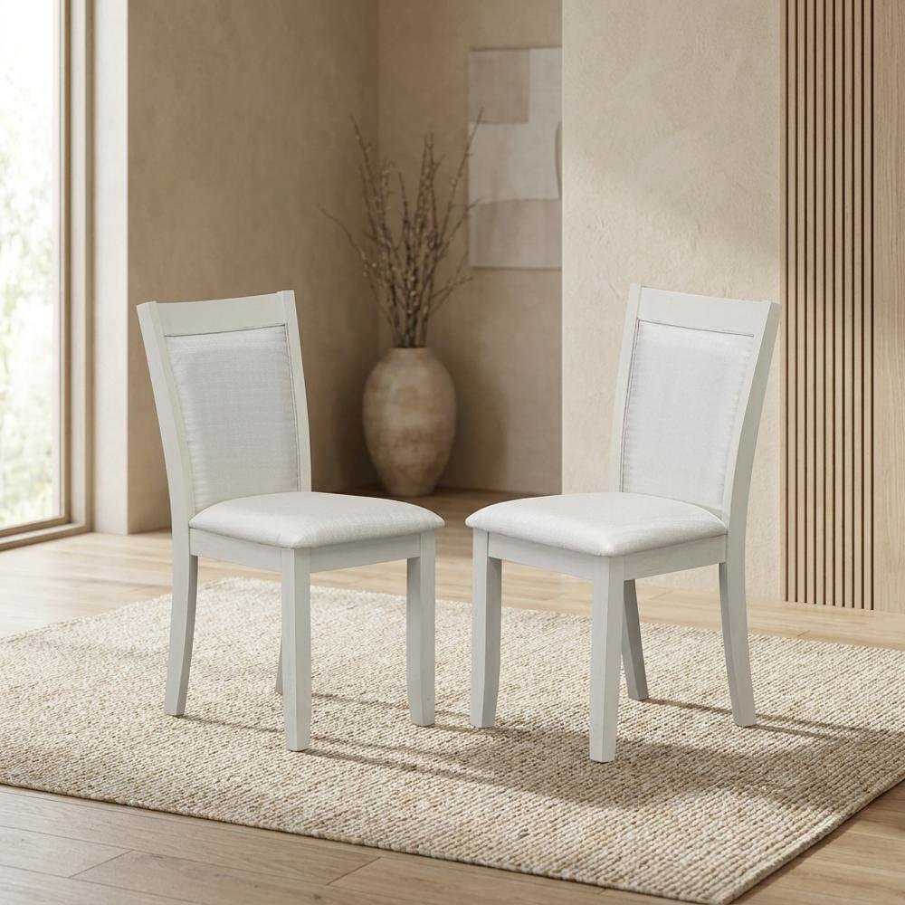 Solid Wood High-Back Linen Upholstered Parsons Dining Chair, Cream, Set of 2. Picture 4