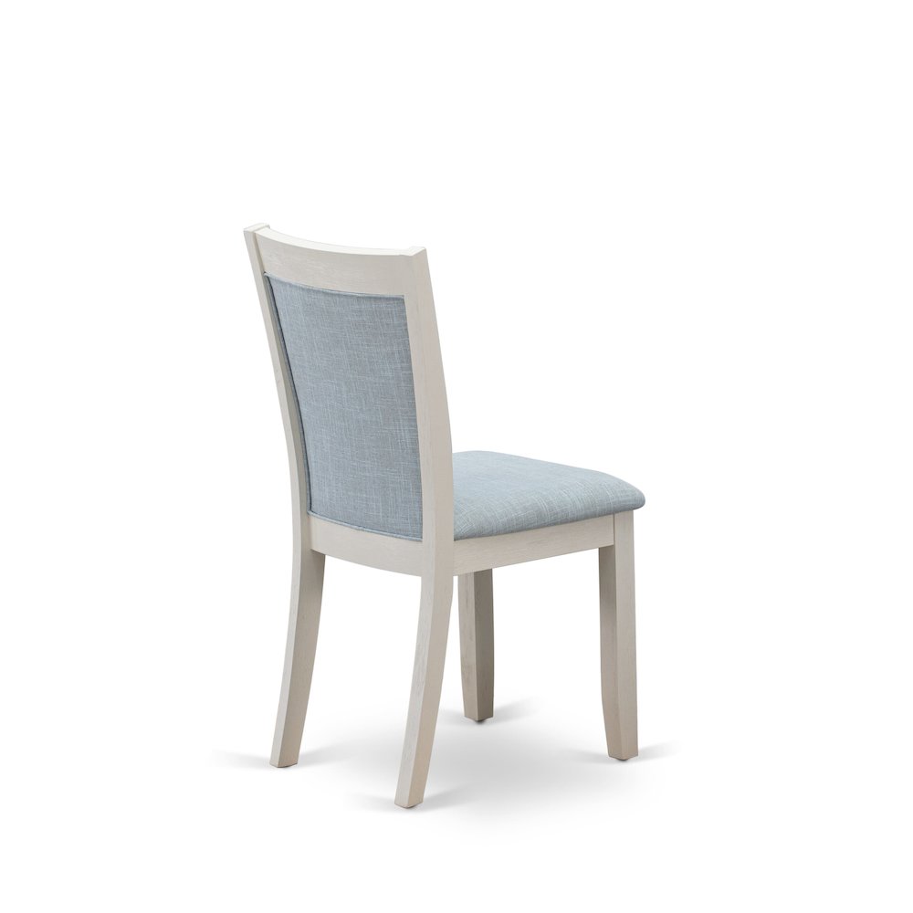 MZC0T15 Dining Room Chairs Set of 2 - Baby Blue Linen Fabric Seat and High Chair Back -Wire Brushed Linen White Finish (SET OF 2). Picture 6