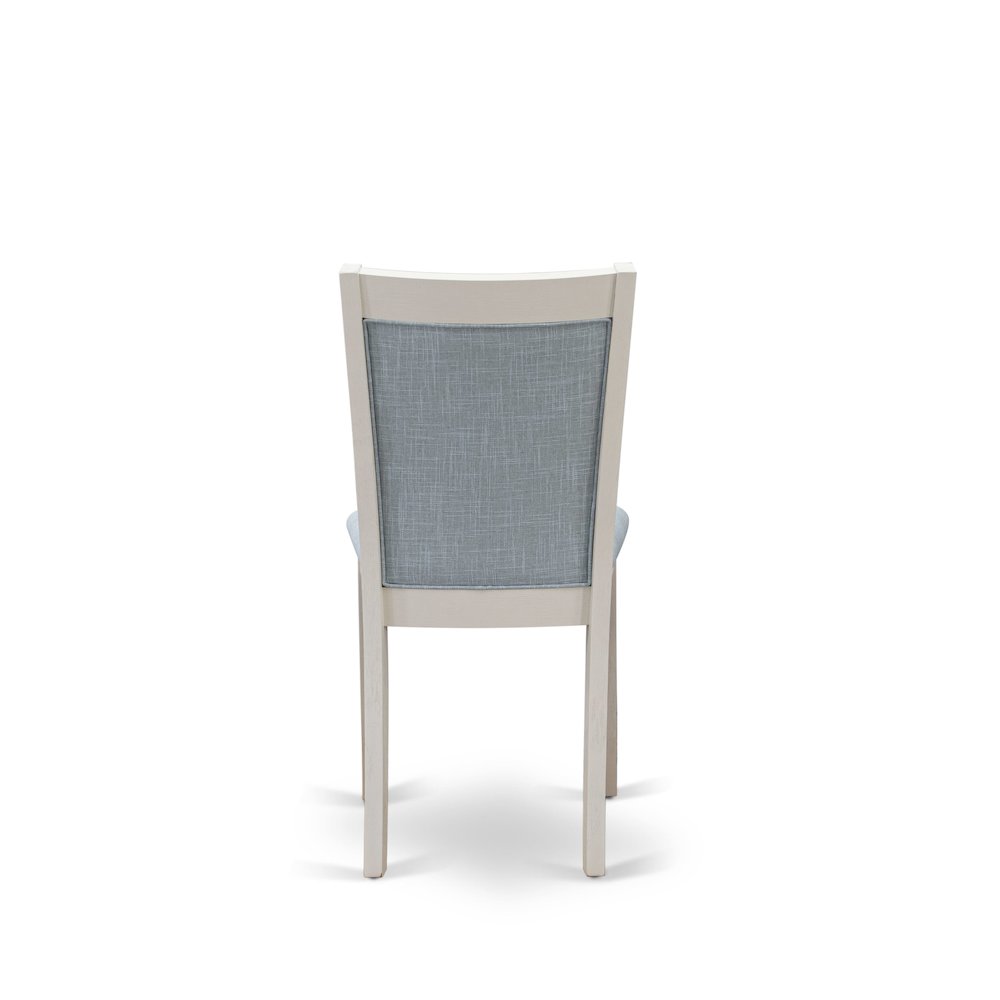 MZC0T15 Dining Room Chairs Set of 2 - Baby Blue Linen Fabric Seat and High Chair Back -Wire Brushed Linen White Finish (SET OF 2). Picture 7