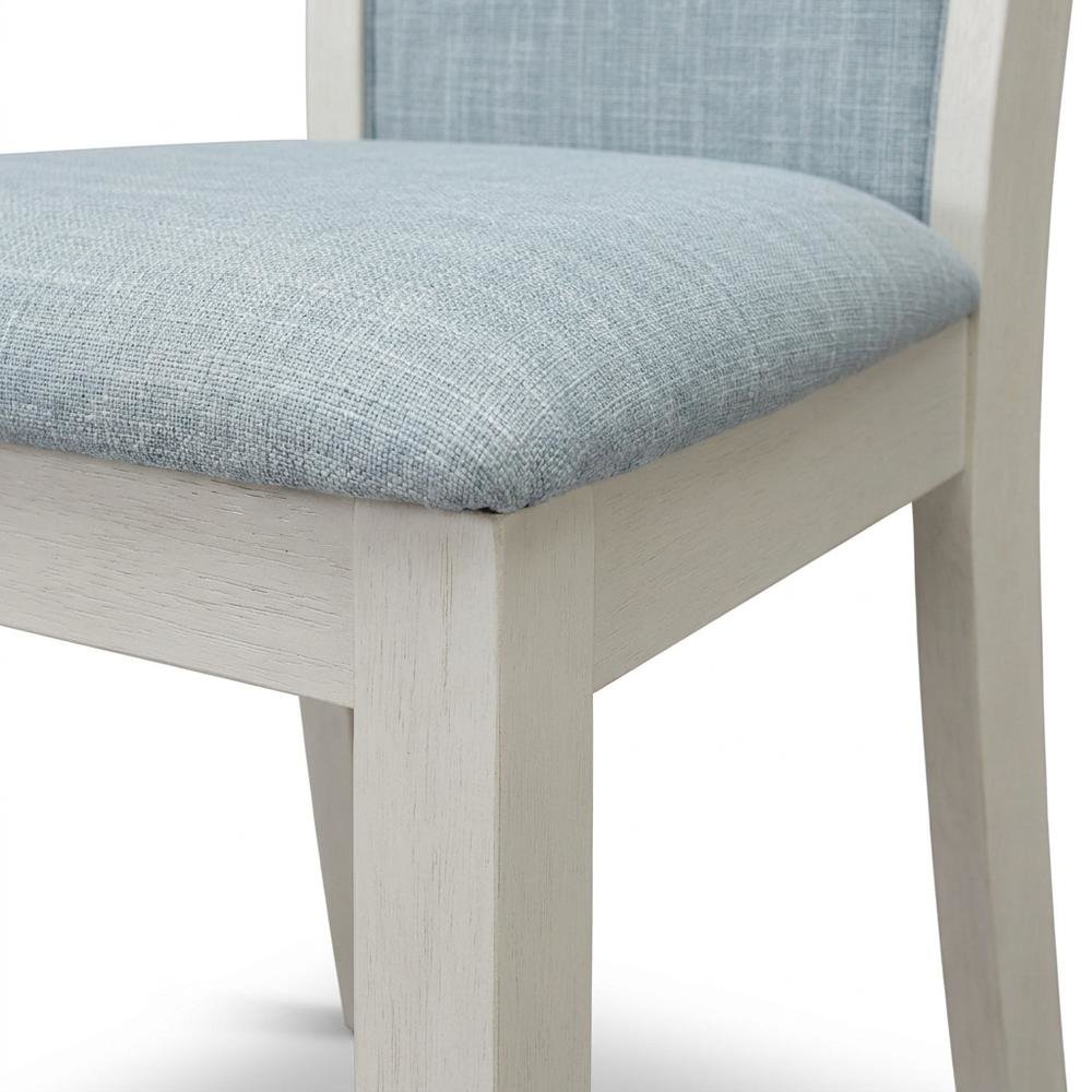 Solid Wood Linen-Upholstered High-Back Dining Chairs, Baby Blue, Set of 2. Picture 8