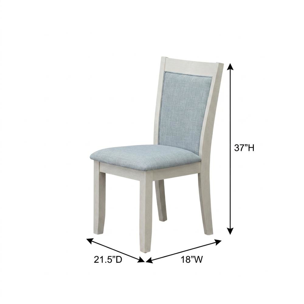 Solid Wood Linen-Upholstered High-Back Dining Chairs, Baby Blue, Set of 2. Picture 6