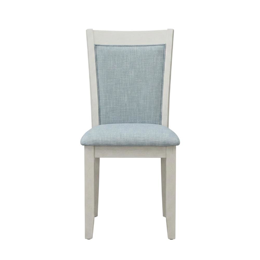 Solid Wood Linen-Upholstered High-Back Dining Chairs, Baby Blue, Set of 2. Picture 2