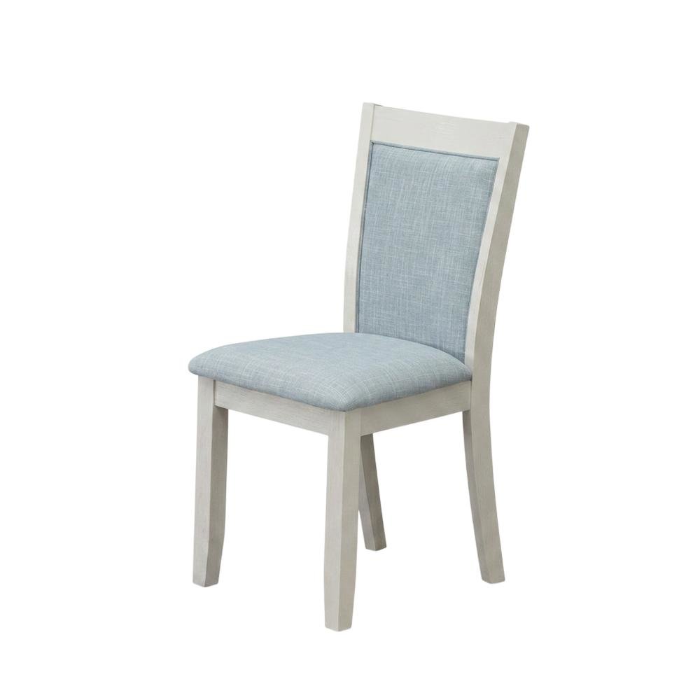 Solid Wood Linen-Upholstered High-Back Dining Chairs, Baby Blue, Set of 2. Picture 5