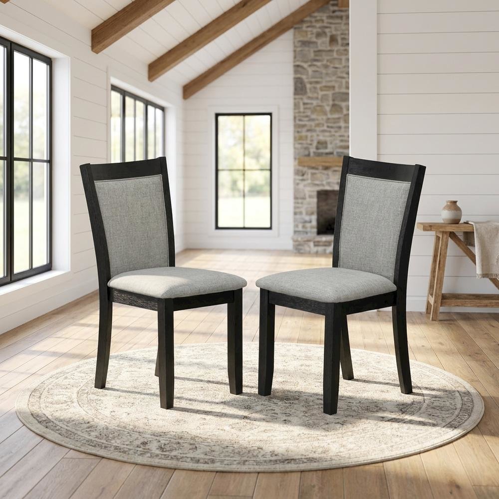 Solid Wood Mid-Century Dining Chairs with High Back, Linen, Set of 2. Picture 3