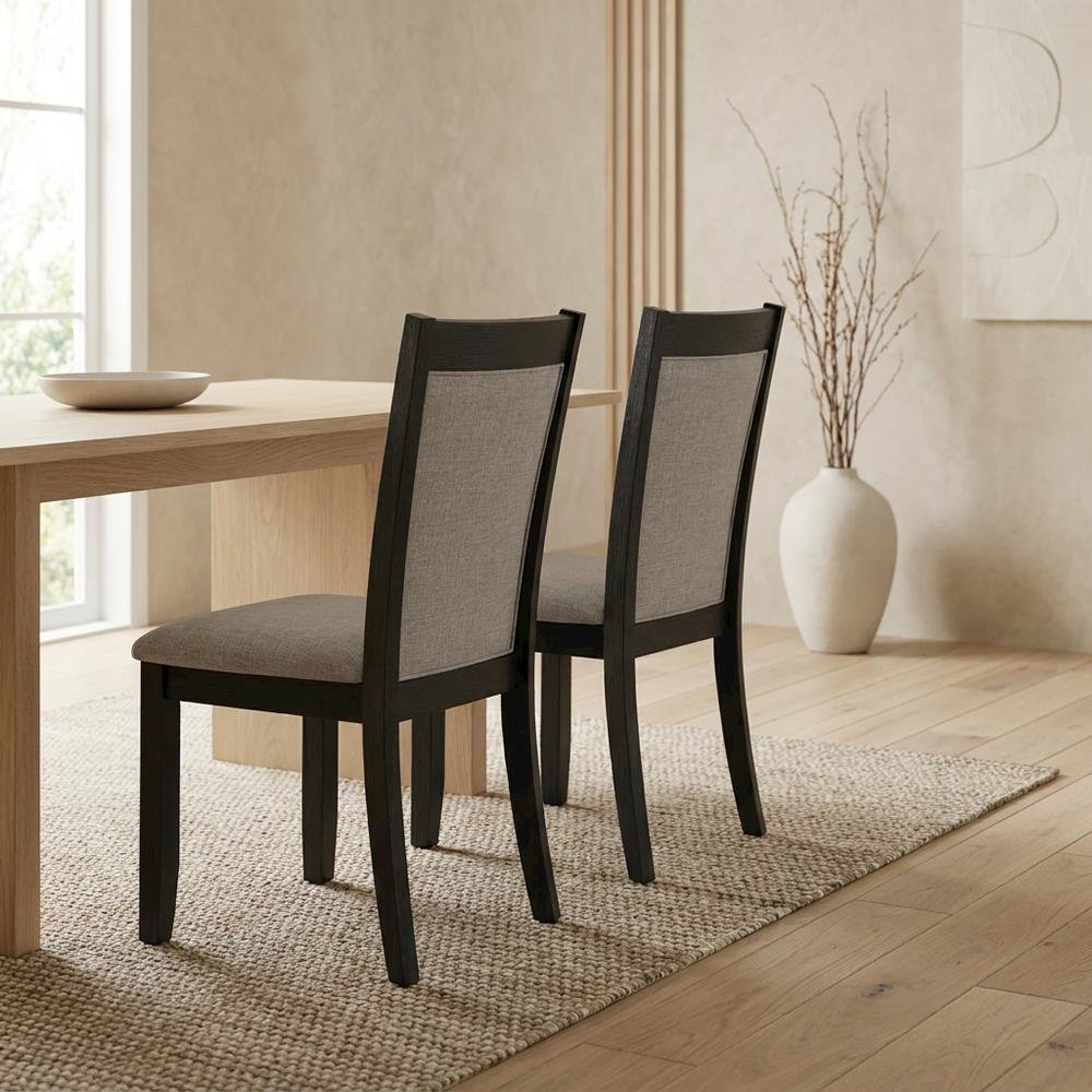 Solid Wood Mid-Century Dining Chairs with High Back, Linen, Set of 2. Picture 4