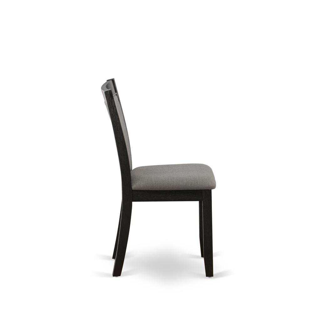 MZC6T50 Modern Dining Chairs - Dark Gotham Grey Linen Fabric Seat and High Chair Back - Wire Brushed Black Finish (SET OF 2). Picture 5