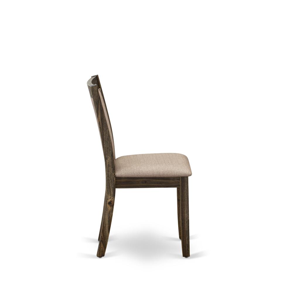 MZC7T16 Kitchen Chairs Set of 2 - Dark Khaki Linen Fabric Seat and High Chair Back - Distressed Jacobean Finish (SET OF 2). Picture 5