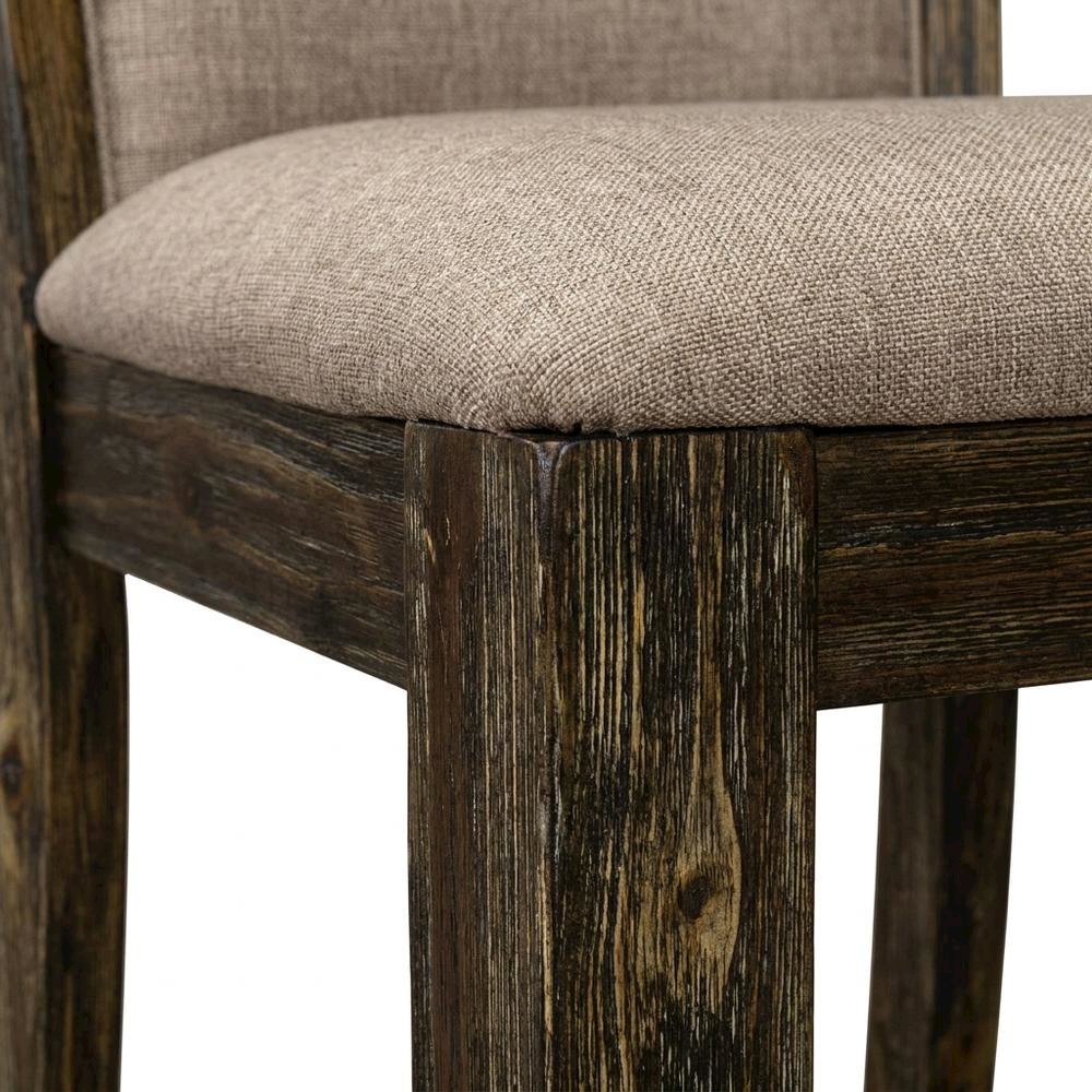Solid Wood High-Back Linen Upholstered Dining Chairs, Dark Khaki, Set of 2. Picture 7