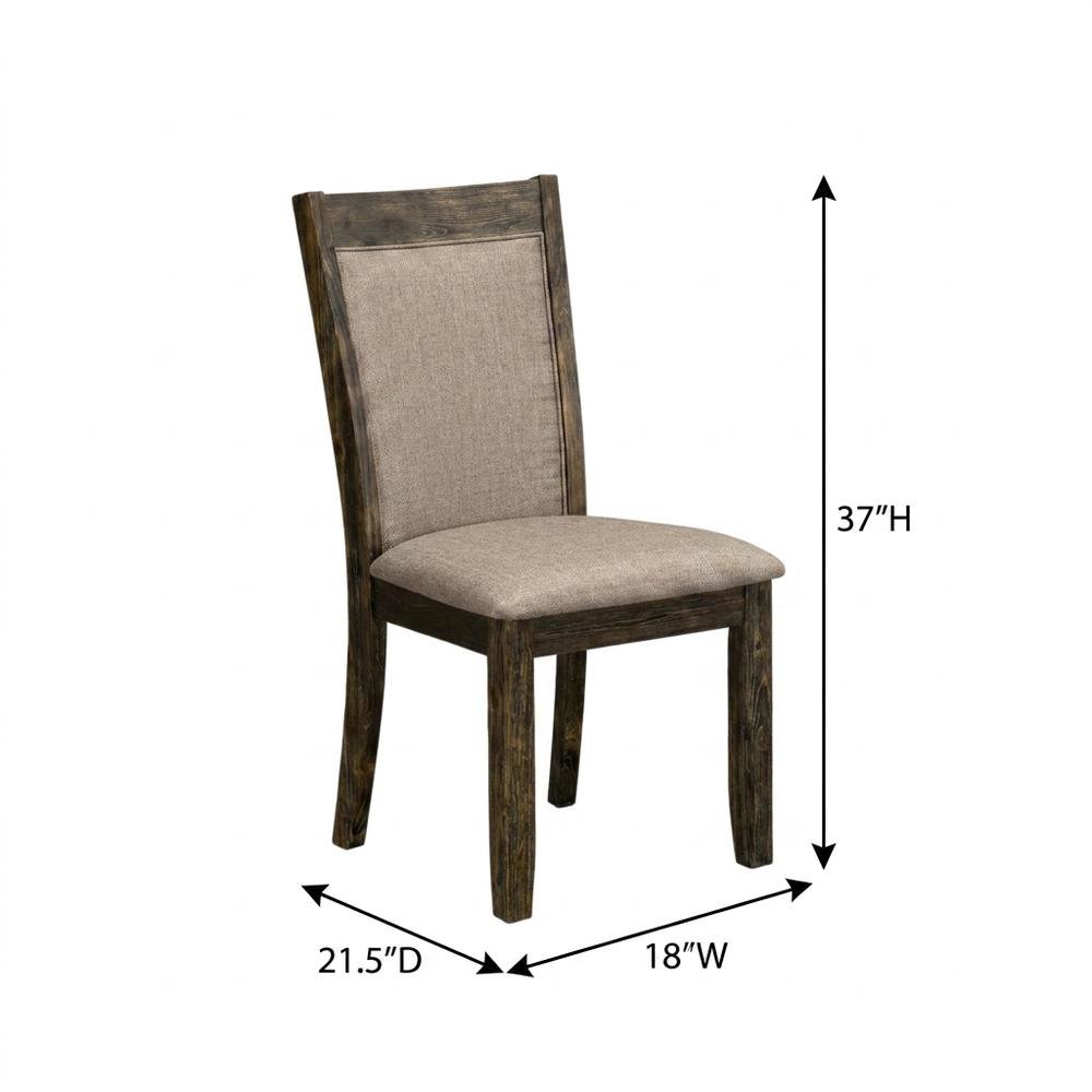 Solid Wood High-Back Linen Upholstered Dining Chairs, Dark Khaki, Set of 2. Picture 5