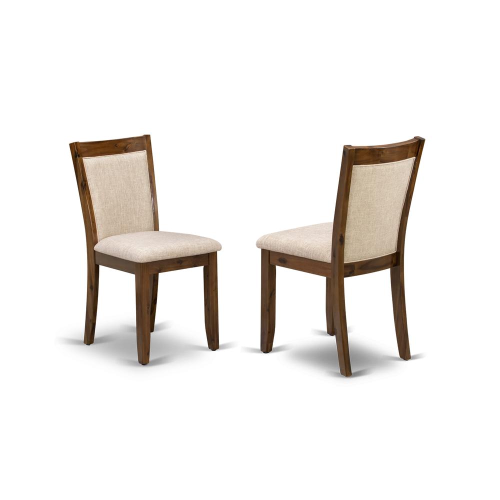 HBMZ3-AWN-04 3-Pc Dining Room Set Contains a Pedestal Table and 2 Light Tan Kitchen Chairs - Sand Blasting Antique Walnut Finish. Picture 4