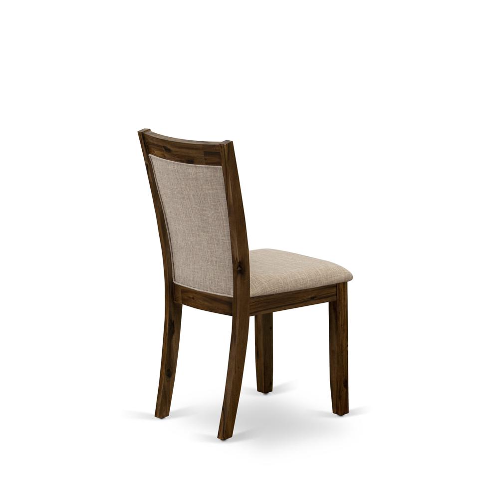 MZCNT04 Dining Room Chairs - Light Tan Linen Fabric Seat and High Chair Back - Sand Blasting Antique Walnut Finish (SET OF 2). Picture 6
