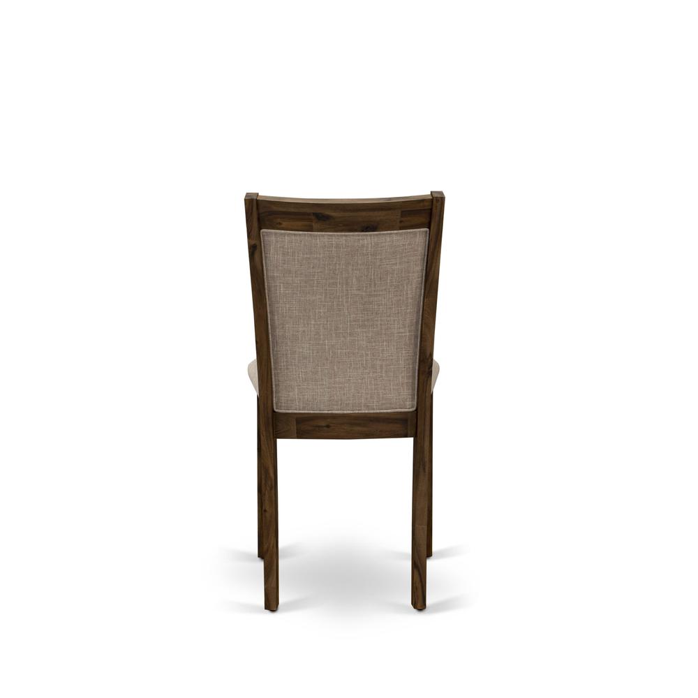 MZCNT04 Dining Room Chairs - Light Tan Linen Fabric Seat and High Chair Back - Sand Blasting Antique Walnut Finish (SET OF 2). Picture 7