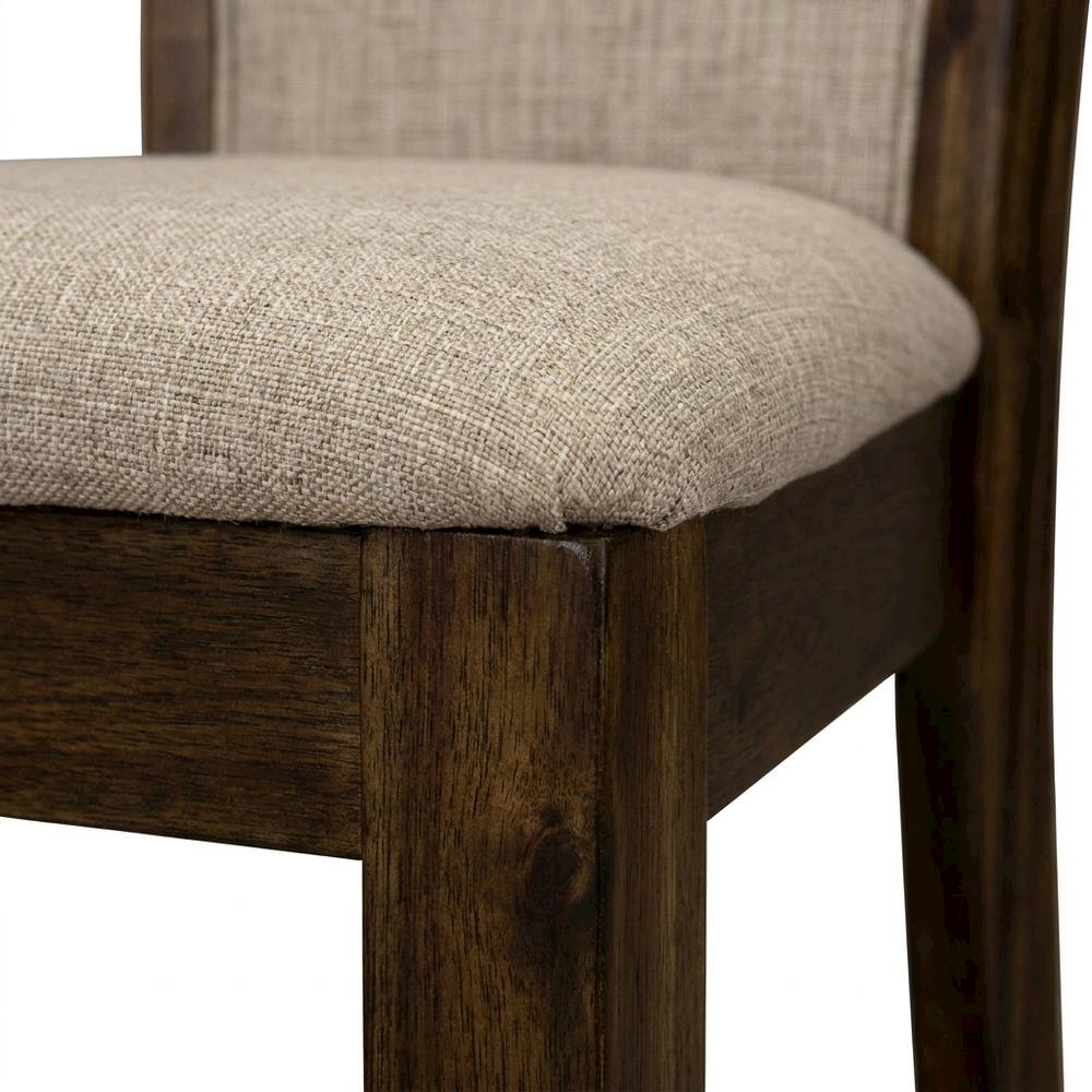 Solid Wood Linen-Upholstered Dining Chairs with High Back, Set of 2, Light Tan. Picture 8