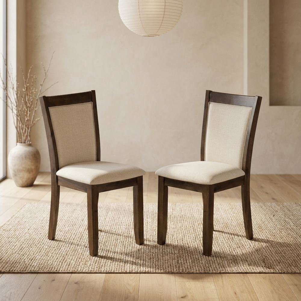 Solid Wood High-Back Linen Parsons Dining Chair, Light Beige, Set of 2. Picture 4