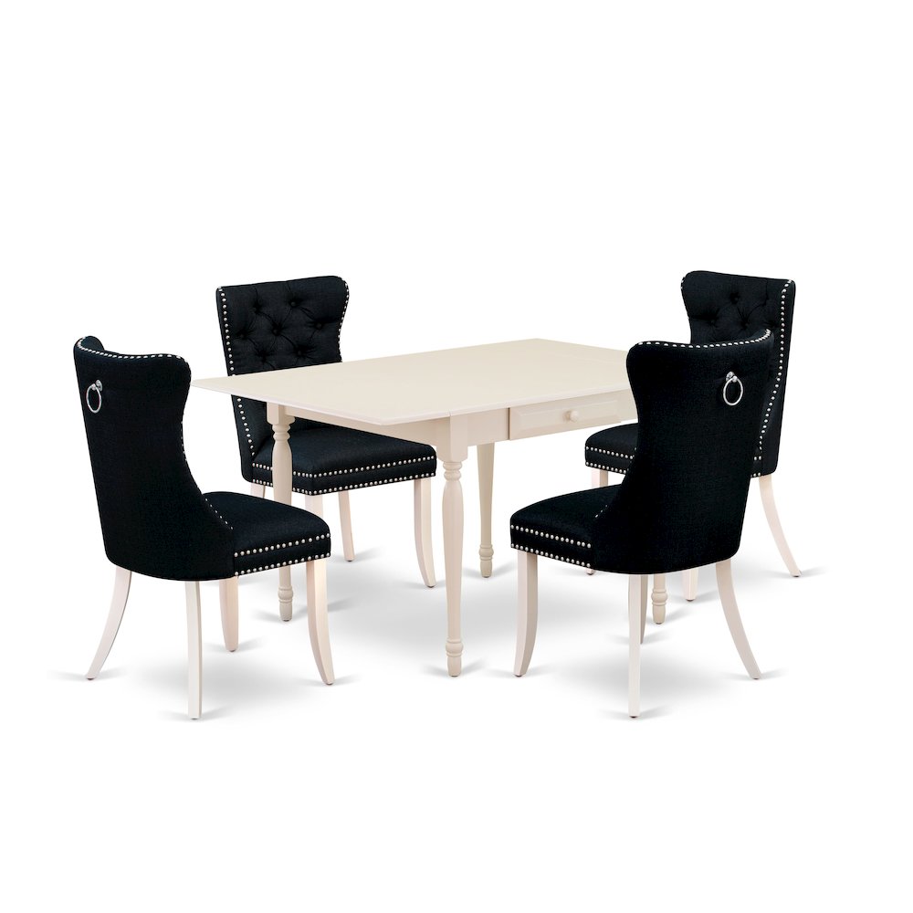 5 Piece Dining Table Set Consists of a Rectangle Solid Wood Table with Dropleaf. Picture 1
