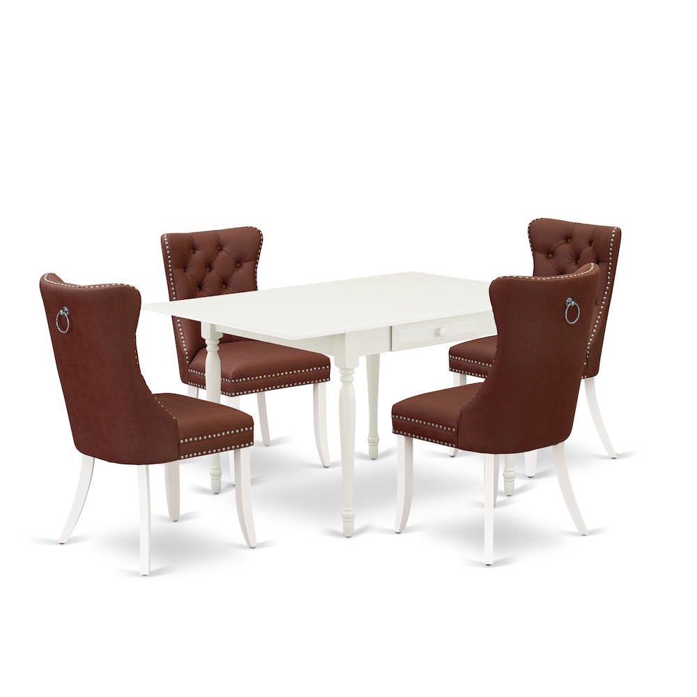 5 Piece Kitchen Table Set for 4 Contains a Rectangle Dining Table with Dropleaf. Picture 1