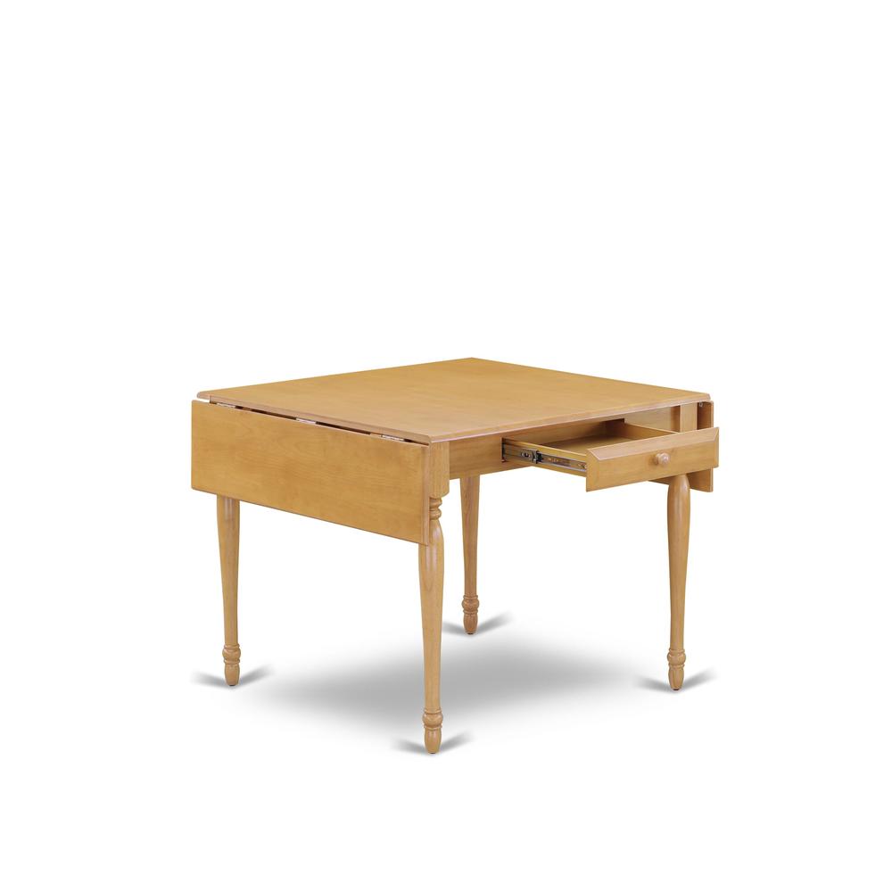 1MZAB3-OAK-04 3Pc Dinette Set Contains a Small Dining Table and 2 Parsons Dining Chairs with Light Fawn Color Linen Fabric, Drop Leaf Table with Full Back Chairs, Oak Finish. Picture 3
