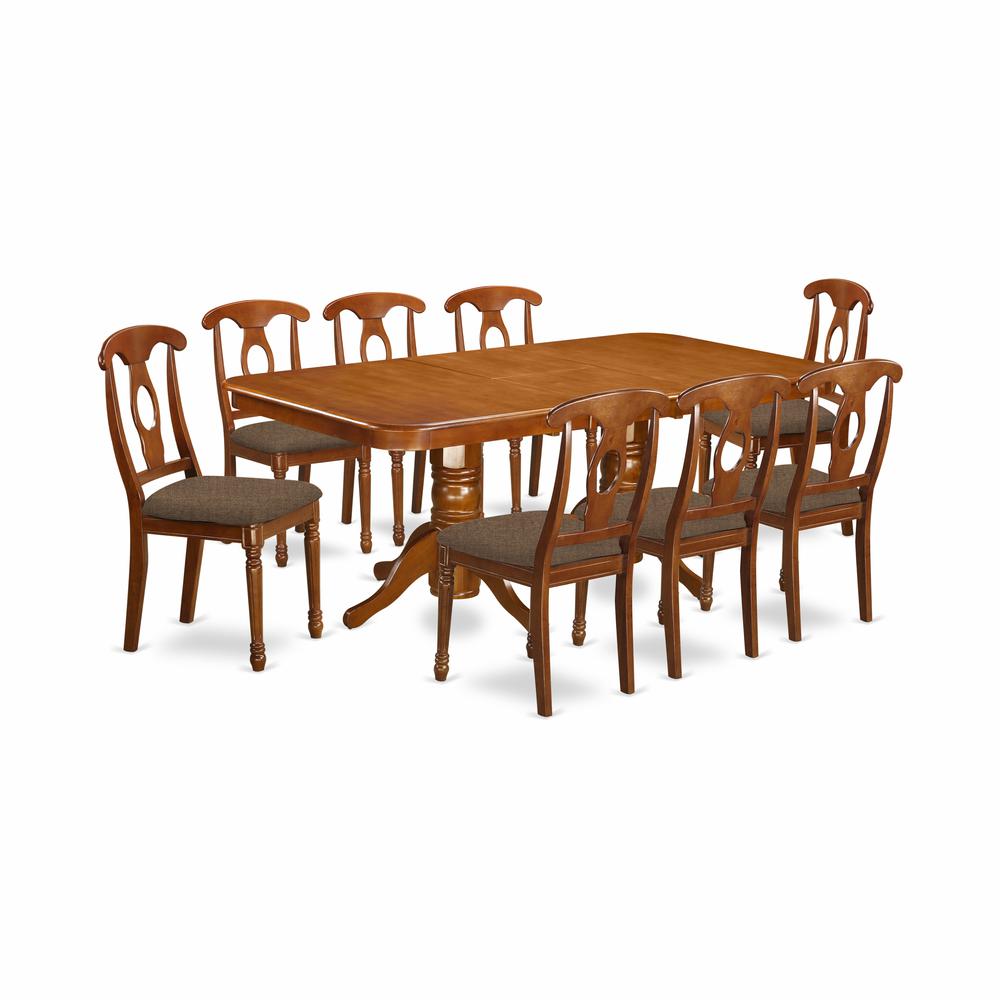 NANA9-SBR-C 9 Pc Dining room set-rectangular Table with Leaf and 8 Kitchen Dining Chairs. Picture 1