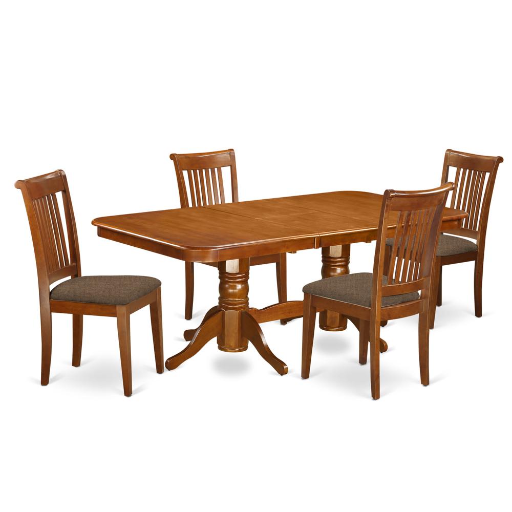 NAPO5-SBR-C 5 PC Dining room set Dining Table with Leaf and 4 Chairs for Dining. Picture 1