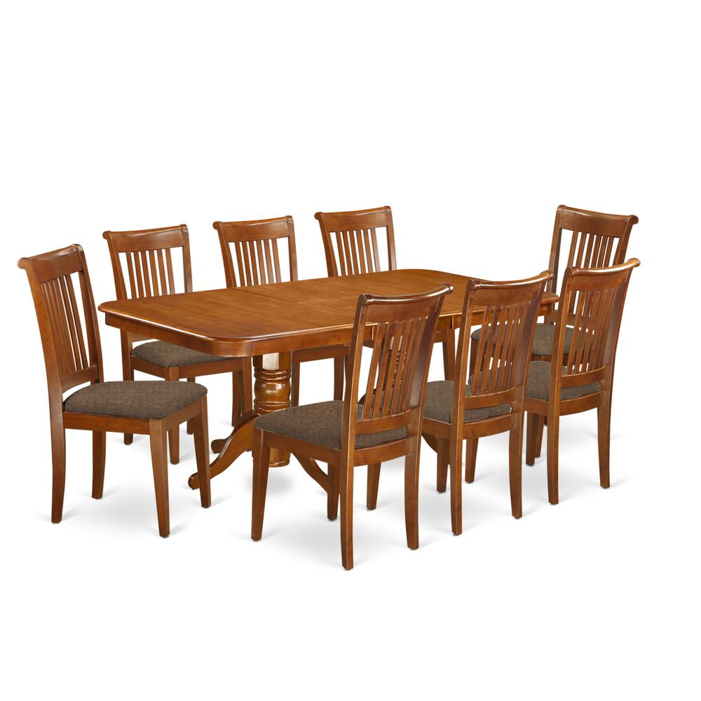 NAPO9-SBR-C 9 Pc Dining room set Table with Leaf and 8 Chairs for Dining. Picture 1