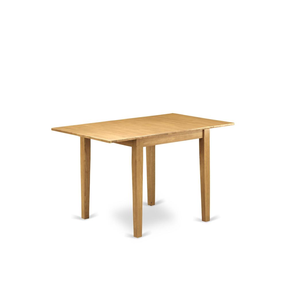 1NDAB3-OAK-04 Dining Table Set 3 Pc - Two Dining Room Chairs and a Modern Dining Table - Oak Finish Wood - Light Fawn Color Linen Fabric. Picture 2