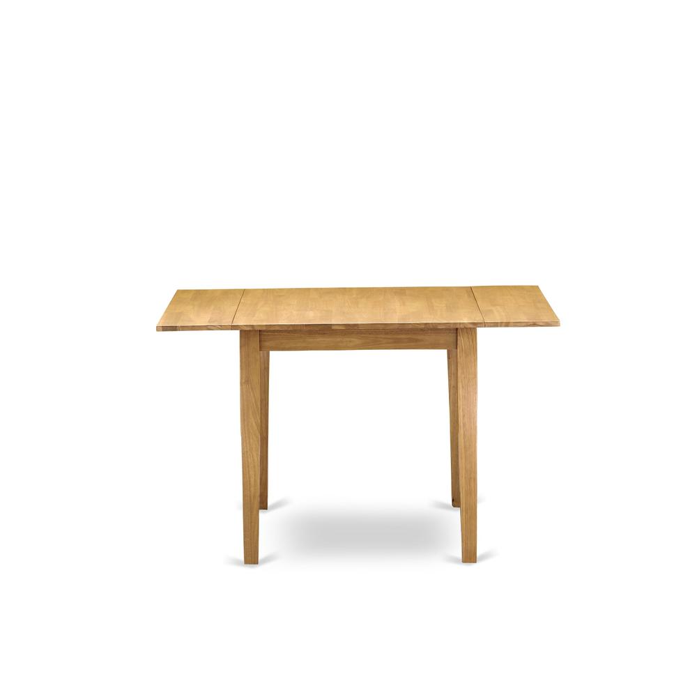 1NDAB3-OAK-04 Dining Table Set 3 Pc - Two Dining Room Chairs and a Modern Dining Table - Oak Finish Wood - Light Fawn Color Linen Fabric. Picture 4