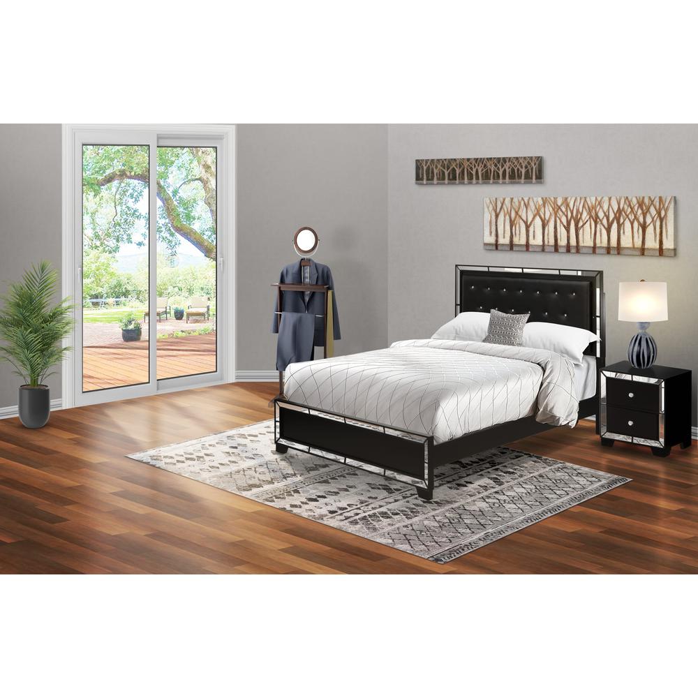 NE11-Q1N000 2-PC Nella Bedroom Set with Button Tufted Queen Bed and Small Nightstand - Black Leather Headboard and Black legs. Picture 2
