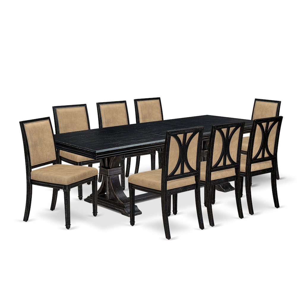 9 piece Dining Table Set a Modern Dining Table and 8 Dark Grey kitchen Chairs. Picture 1