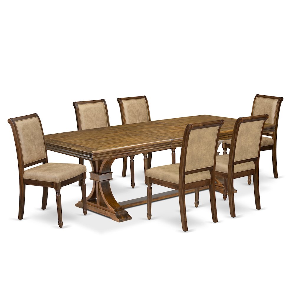 7 piece Kitchen Table Set a Modern Dining Table and 6 Dark Grey Dinner Chairs. Picture 1