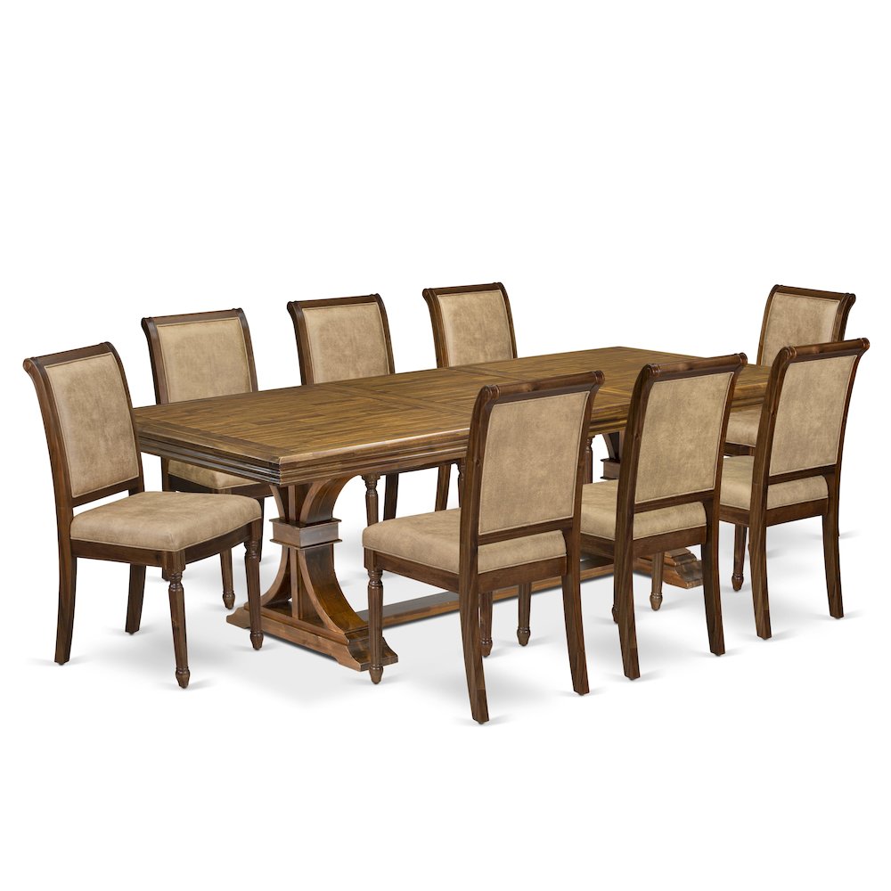 9 piece Dining Table Set of a Dining Table and 8 Dark Grey Kitchen Chairs. Picture 1